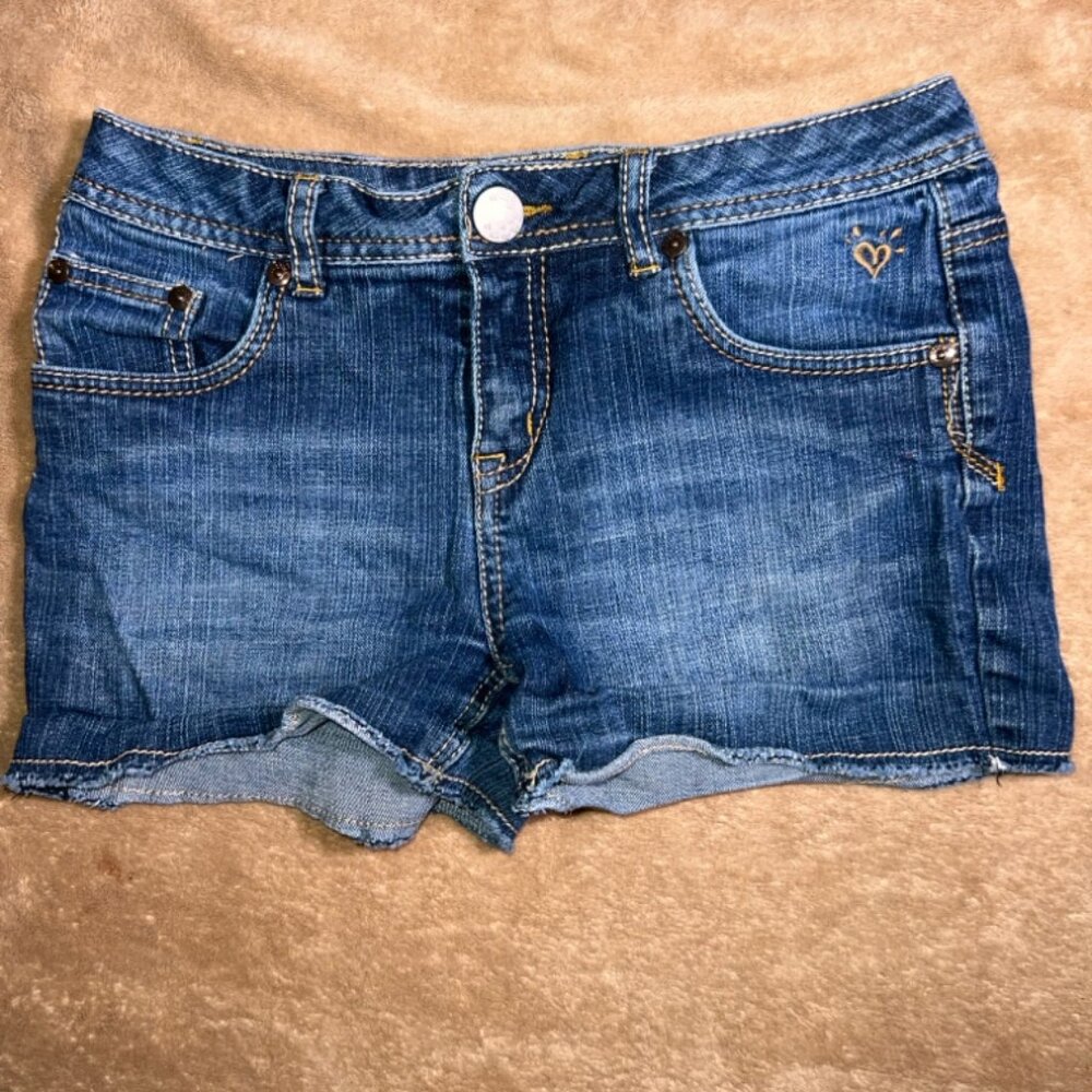 Justice Girls 14R Blue Denim Light White Wash Cut Off 5 Pocket‎ Stretch Shorts